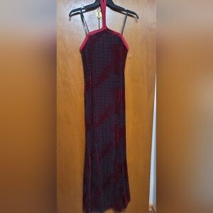 Donna Karen Burgundy Halter Velvet Maxi Dress Size 10